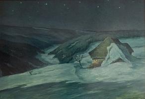 Karl Bartels, Winternacht, 1944, OelPlatte, 53x75cm